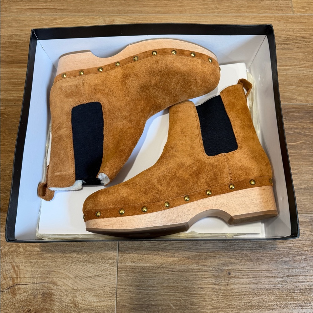 J. Crew Tan Clog Boots with fur